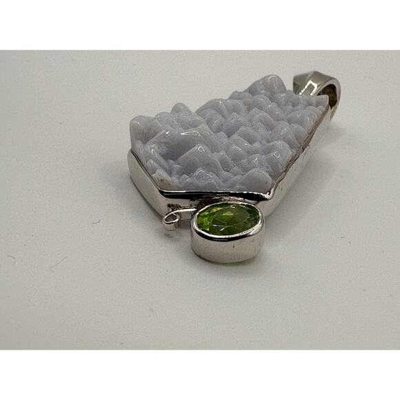 Sterling Silver Light Purple Druzy Agate Peridot 2" Pendant - Picture 14 of 16